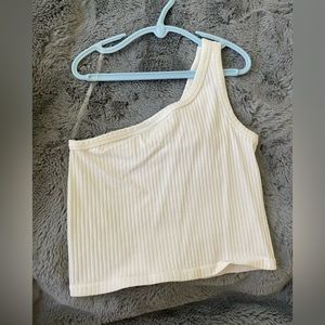 American Threads White One Shoulder Tank Top